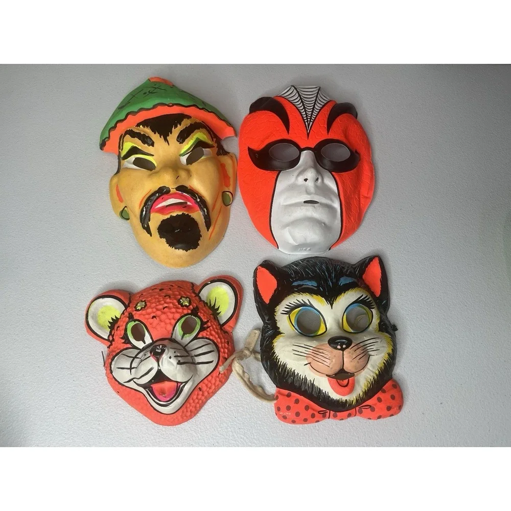 Vtg Halloween Mask Lot Cat, Tiger, Steve Miller, Asian